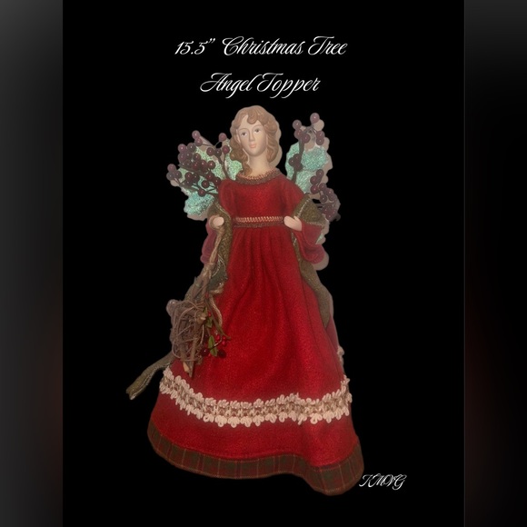 Holiday 155 Primitive Christmas Tree Angel Topper Red Ceramic Berries Poshmark